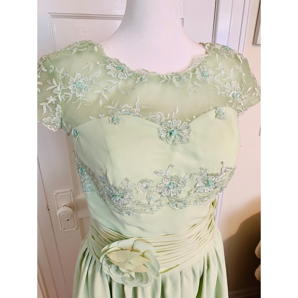 Sage Green 1950s Vintage Style Cocktail Dress Courthouse Wedding Chiffon Size M - Picture 2 of 16
